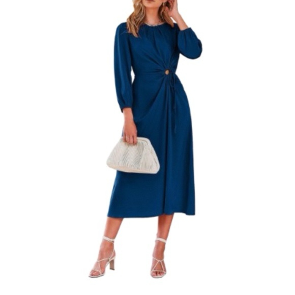 Women's Satin Long Sleeve Crewneck Cutout Cocktail Dress